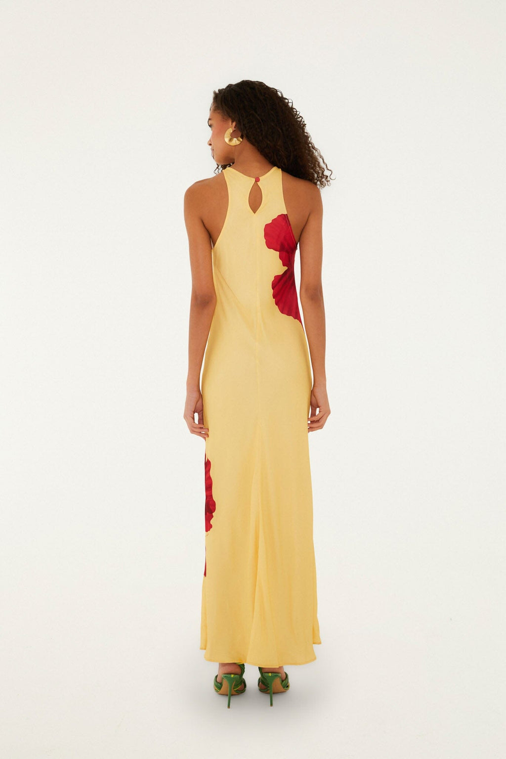 Light Yellow Poppy Flowers Sleeveless Lenzing Ecovero Viscose Maxi Dress