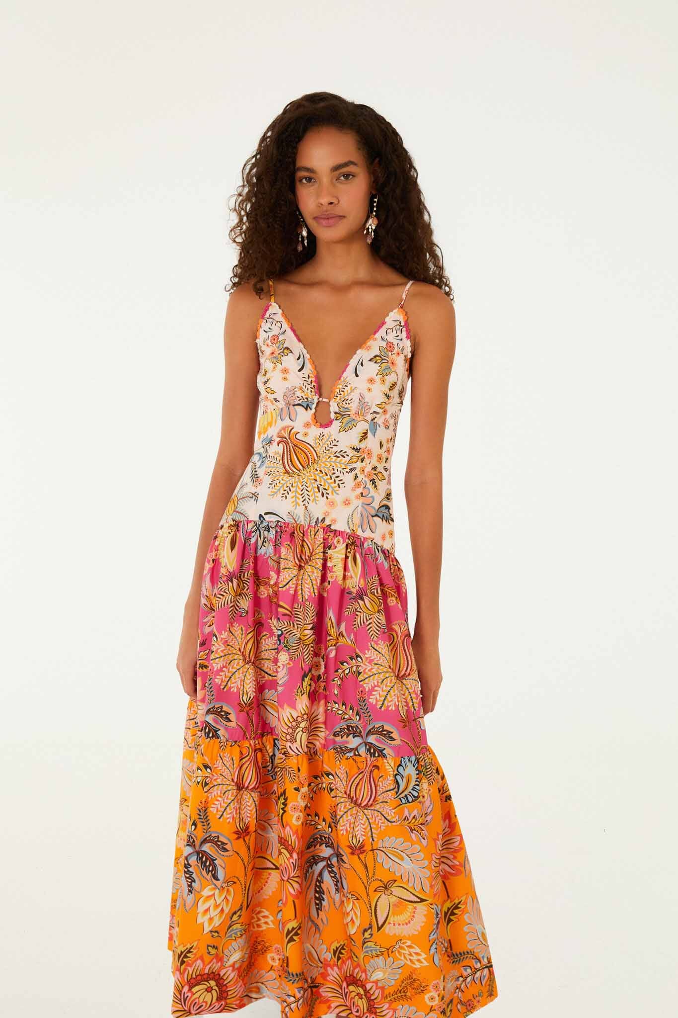 Multicolor Ligia Floral Mix Organic Cotton Maxi Dress