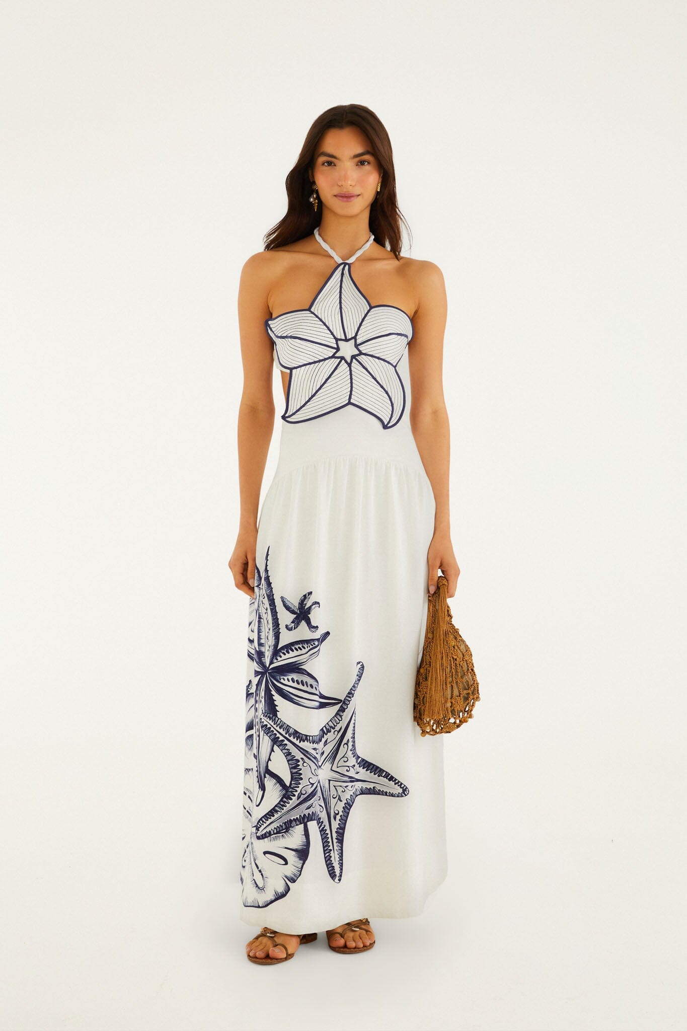 Off-White Coast Stars 3d Bodice Lenzing Ecovero Euroflax Maxi Dress