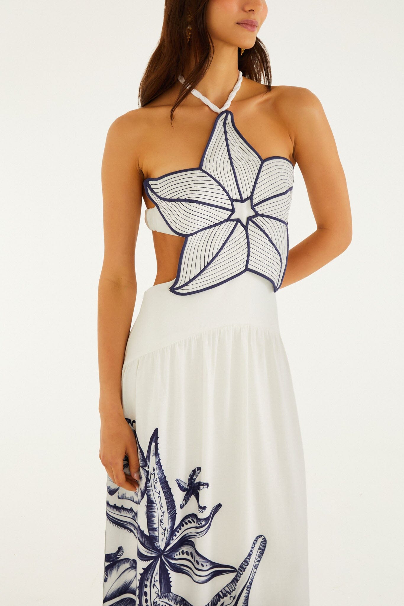 Off-White Coast Stars 3d Bodice Lenzing Ecovero Euroflax Maxi Dress