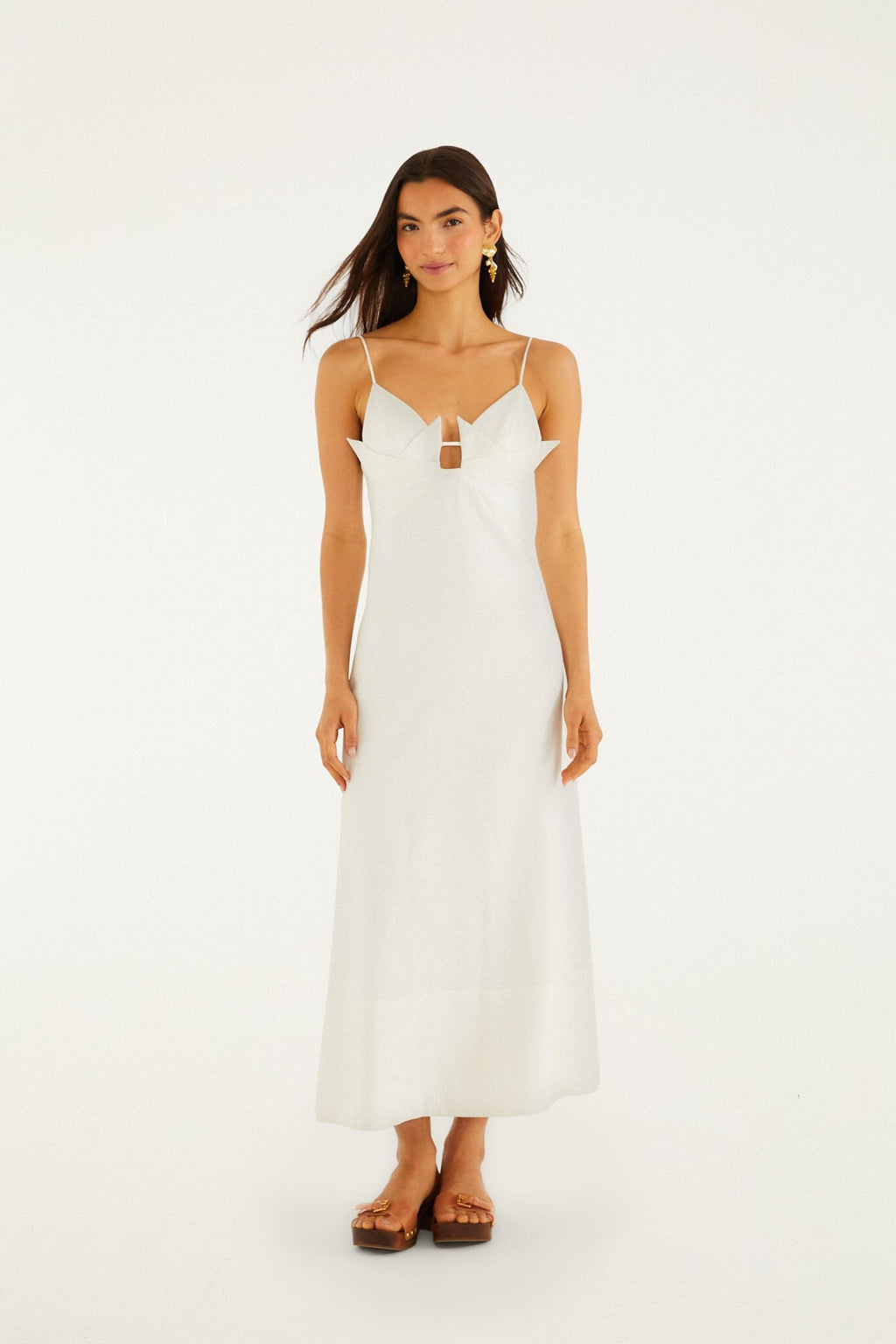 Off-White Paper Boat 3d Lenzing Ecovero Euroflax Maxi Dress